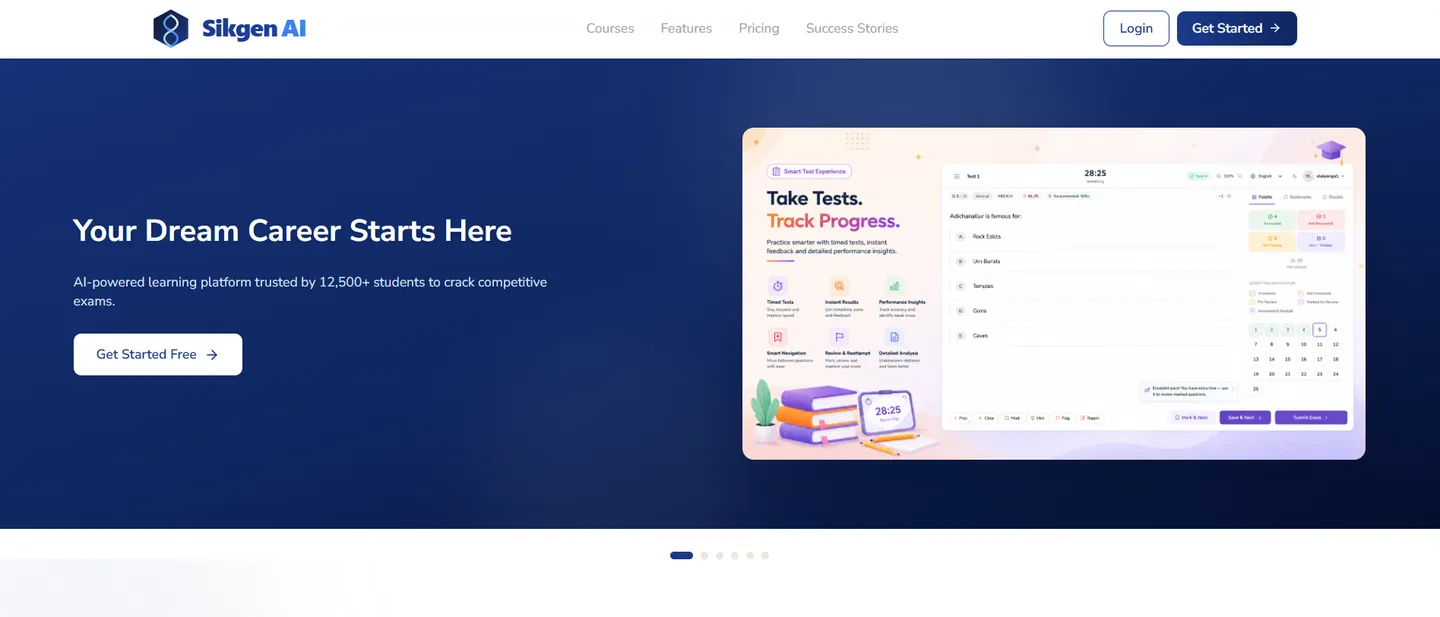 Sikgen AI dashboard showing AI tutor, practice analytics, and student progress